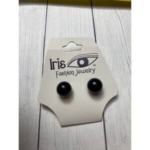 Iris Fashion Jewelry Black Round Stud Earrings 10mm Classic Style